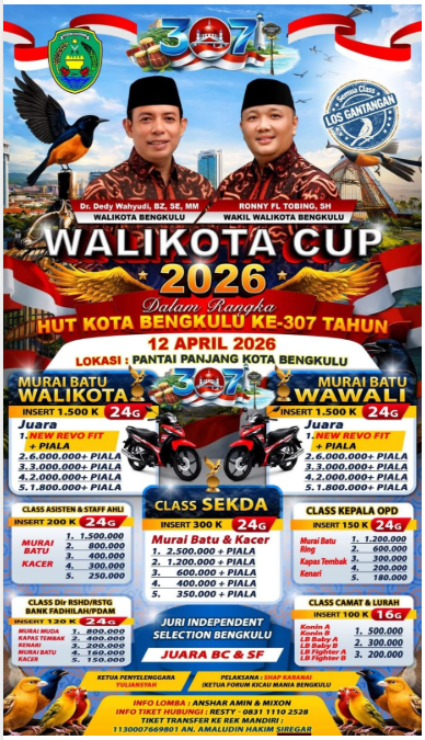 Walikota Cup Bengkulu 2026 Siap Digelar di Pantai Panjang