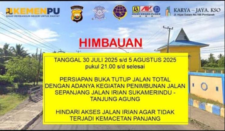 Pembangunan Pengendalian Banjir, Jalan Tanjung Agung Bengkulu Akan Ditutup Total Sementara Mulai Malam Ini