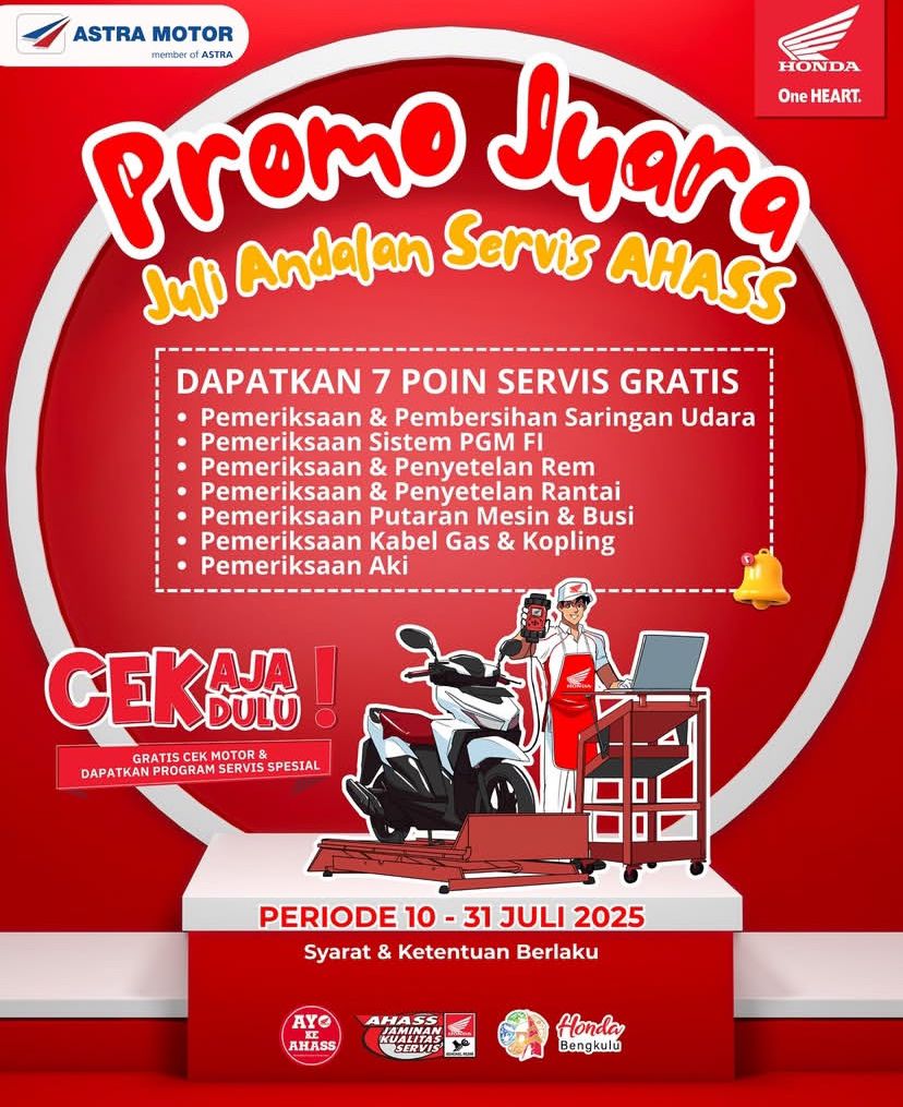 Astra Motor Bengkulu Hadirkan “Promo Juara”, 7 Poin Servis Gratis di AHASS