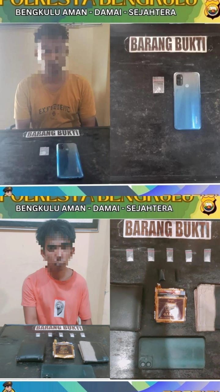 Polresta Bengkulu Tangkap Dua Pengedar Sabu, Enam Paket Narkoba Disita