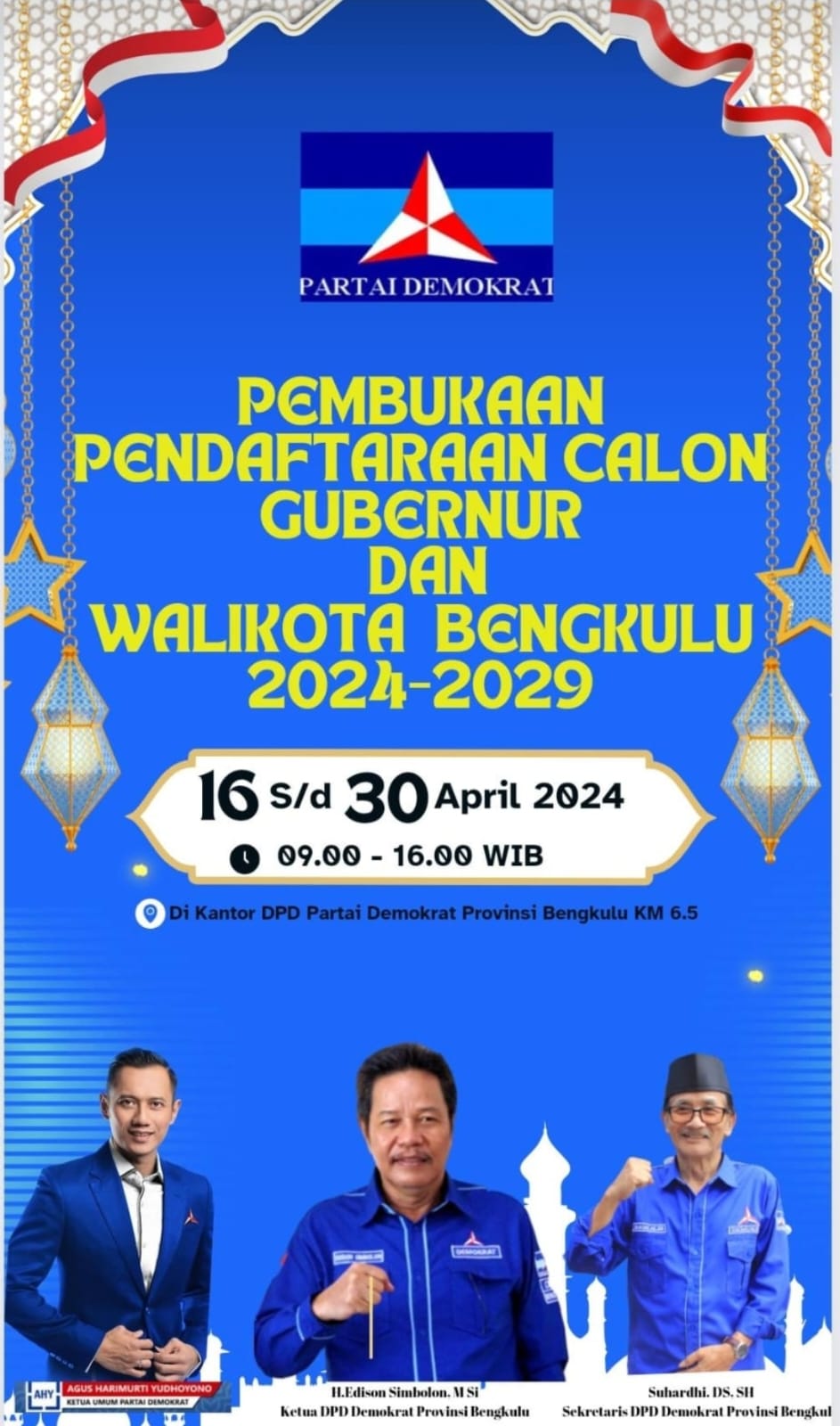 Partai Demokrat Buka Pendaftaran Cagub dan Cawakot  Bengkulu 2024