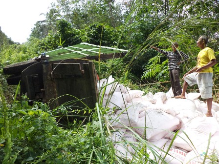 Truk Pupuk Terbalik