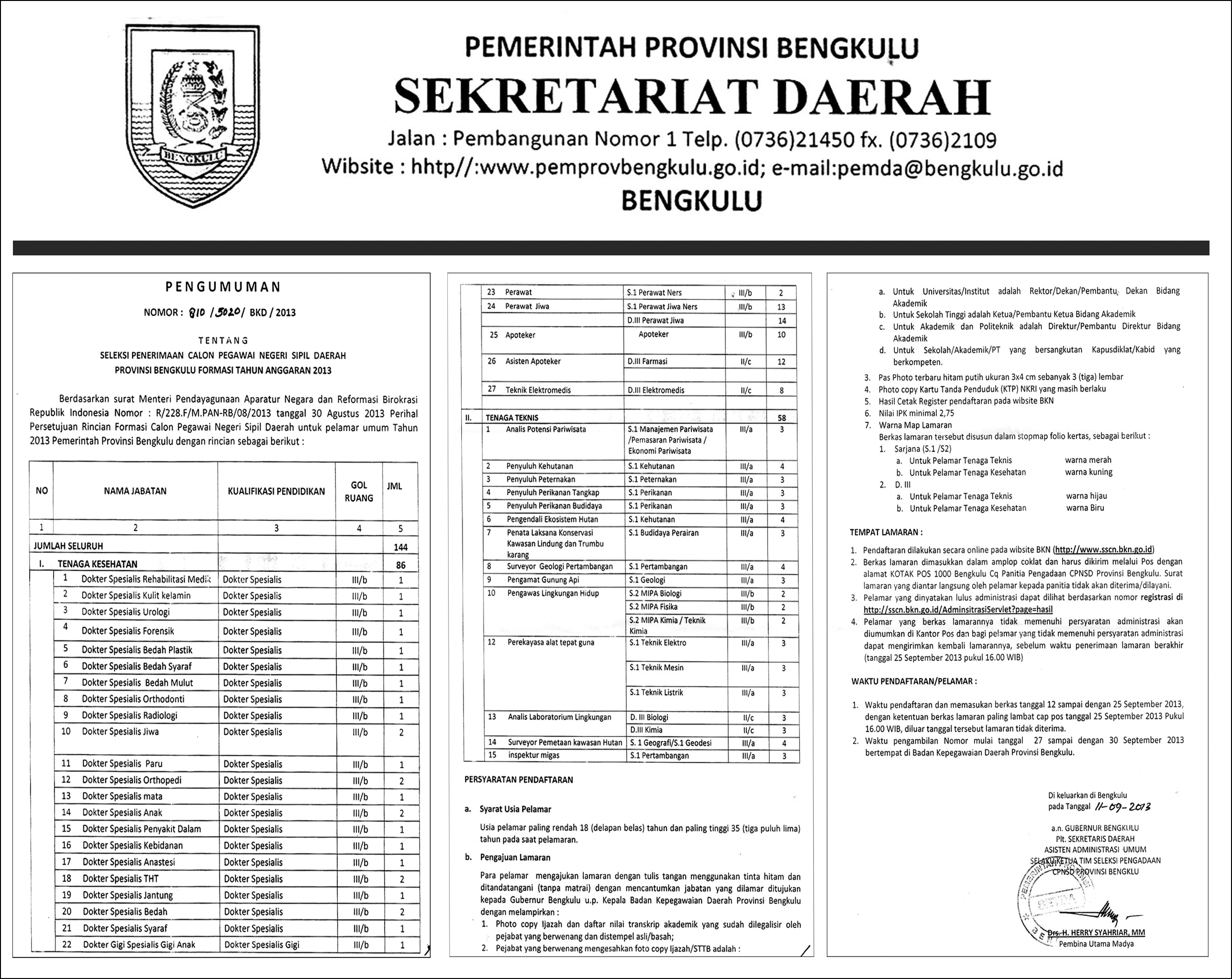 Besok, Hari Terakhir Kirim Lamaran CPNS Pemprov Bengkulu