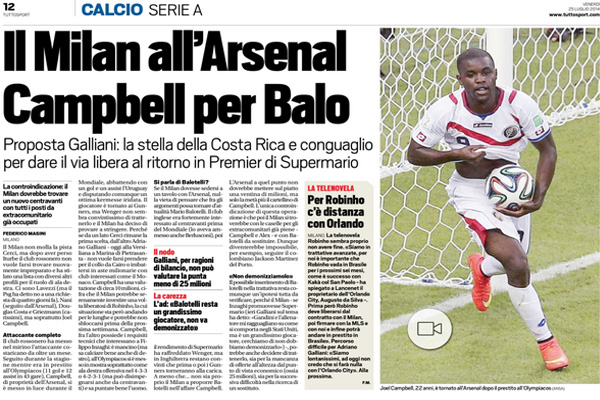 AC Milan ke Arsenal: Joel Campbell Untuk Balotelli