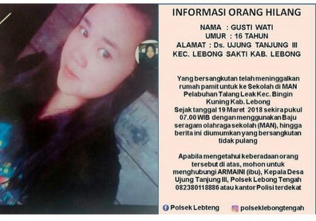 Pelajar Cantik Dilaporkan Hilang