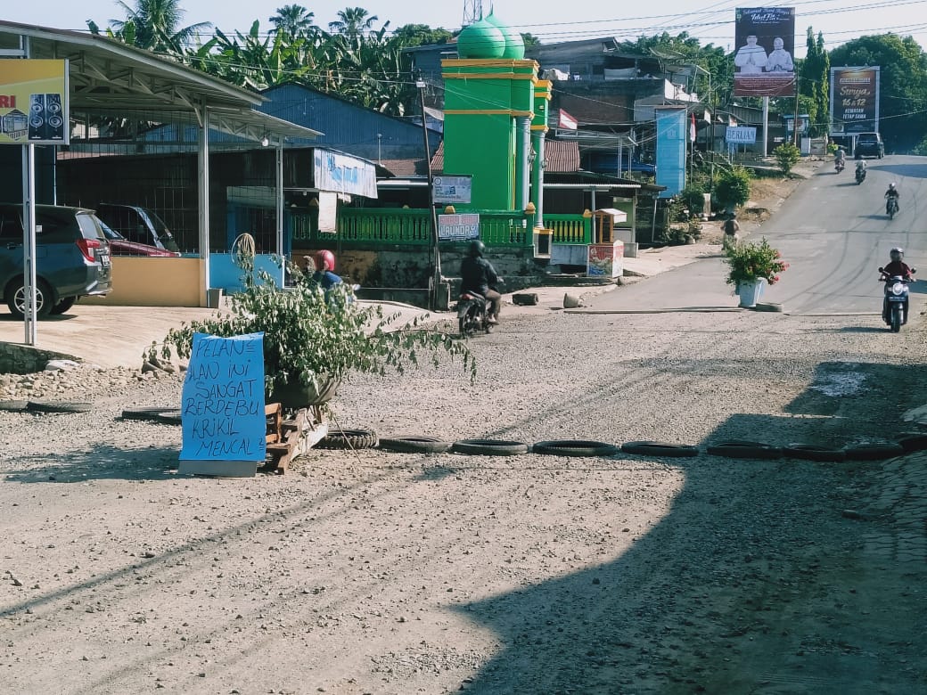 Kesal Tak Kunjungi Diperbaiki, Warga Pasang Pot Bunga di Tengah Jalan