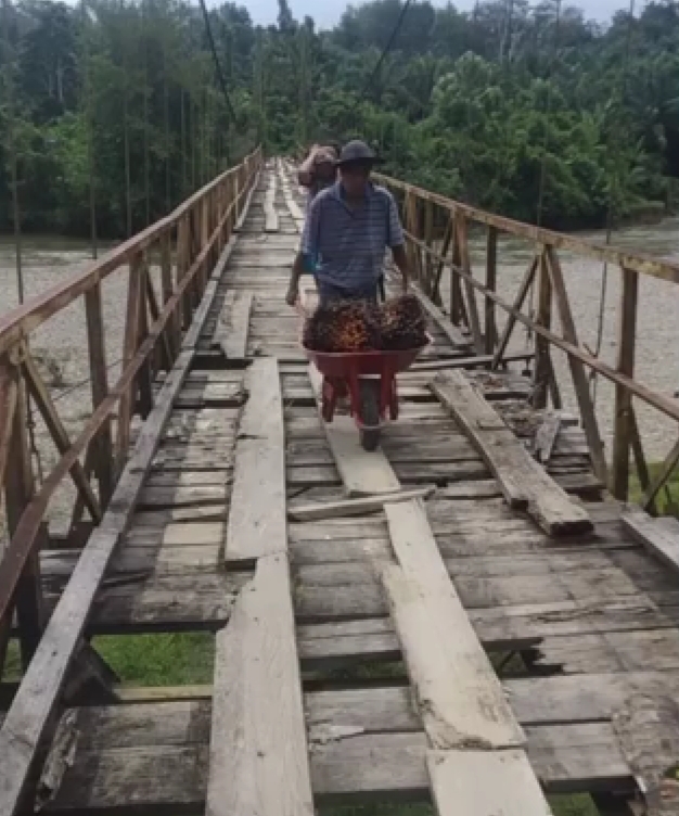 Lantai Lapuk, Jembatan Gantung Ancam Warga Seginim