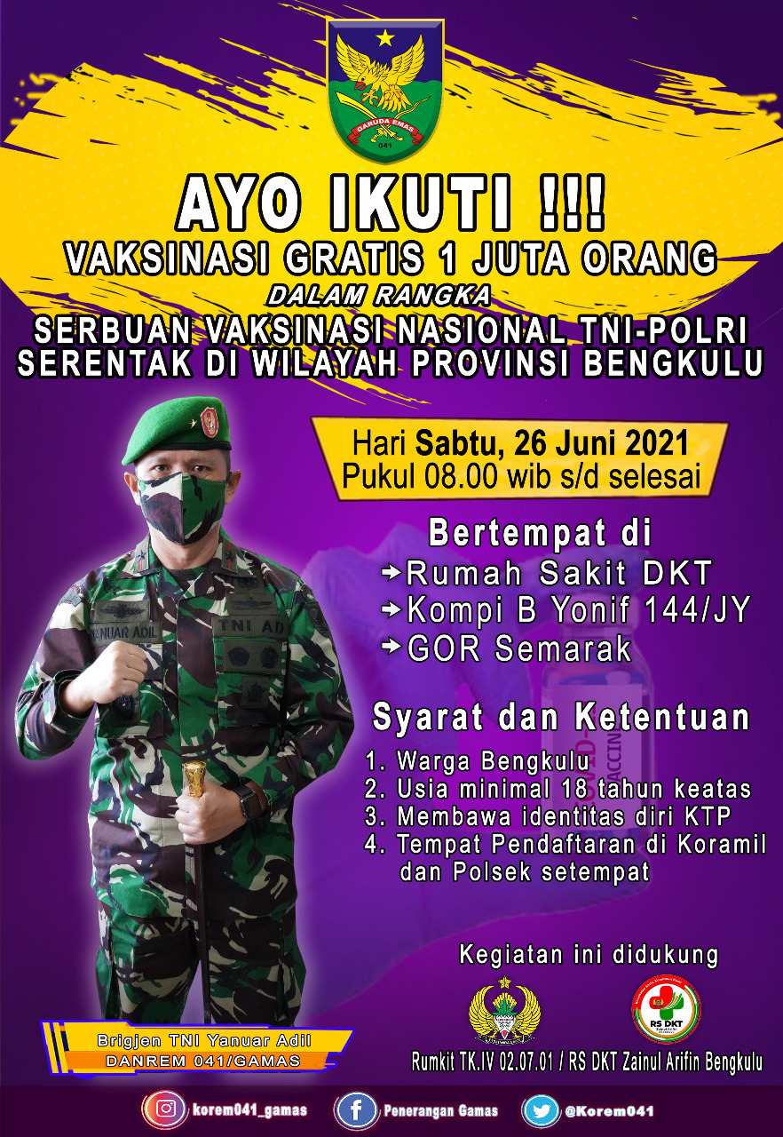 Serbuan Vakinasi Nasional di Bengkulu, TNI-Polri Sediakan Ribuan Vaksin untuk Masyarakat