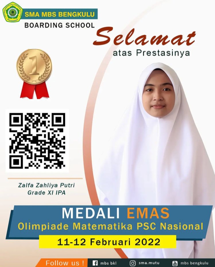Zalfa Zahliya Putri; Siswi MBS Peraih Medali Emas Pada Ajang Nasional PSC