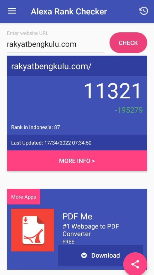 Website rakyatbengkulu.com Tembus Peringkat 87 Nasional