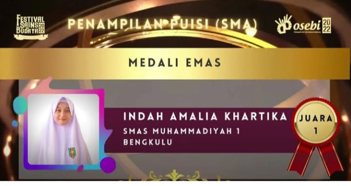 Indah Amalia Kartika (18), Siswi MBS Peraih Medali Emas di Ajang  Nasional FSB Osebi 2022