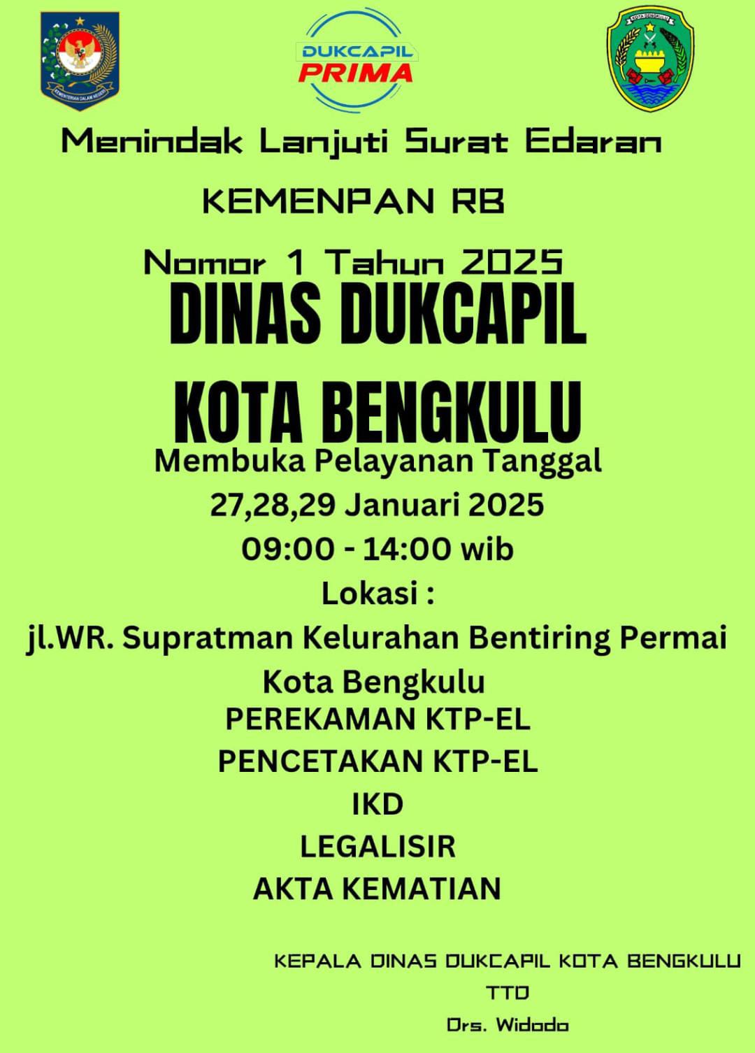 Dukcapil Kota Bengkulu Tetap Buka dan Layani Masyarakat di Momen Libur Cuti Bersama