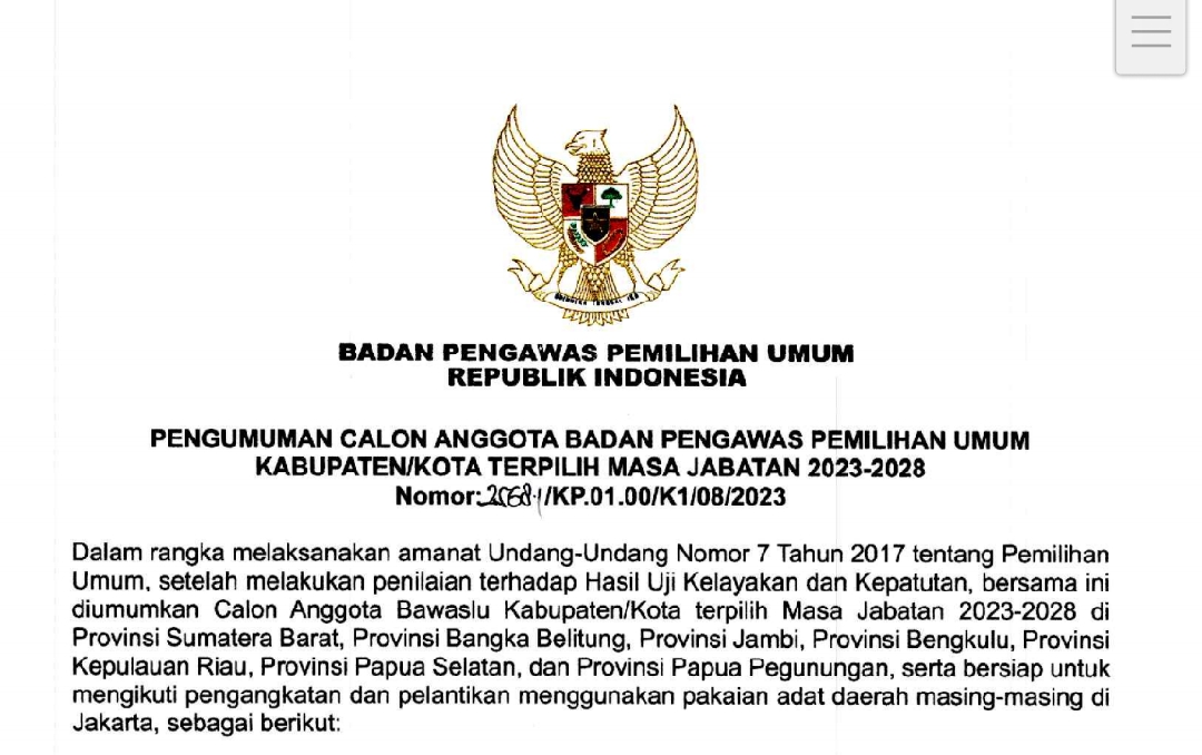 Ini Dia 3 Nama Anggota Bawaslu Kabupaten/Kota di Provinsi Bengkulu Periode 2023-2028