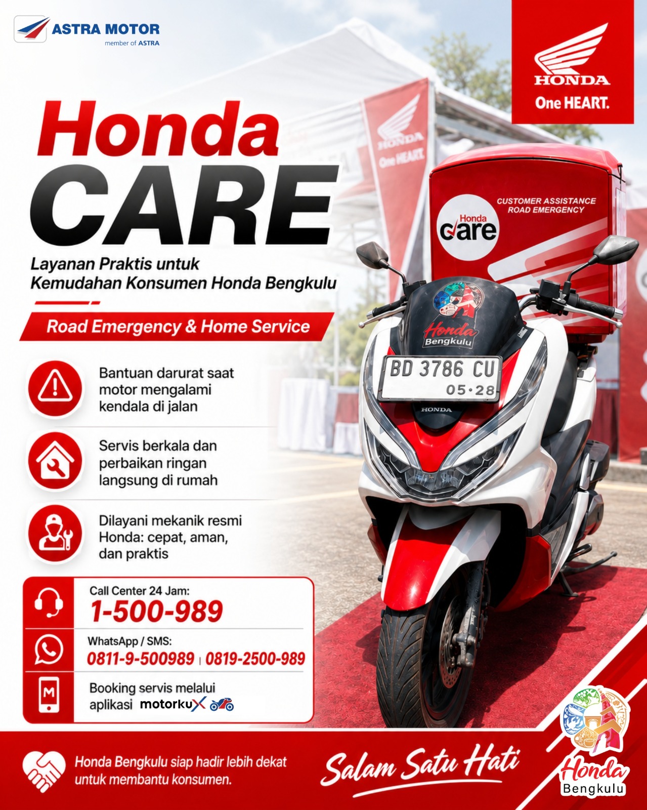 Solusi Praktis Saat Motor Mogok, Honda CARE Siap Berikan Bantuan Darurat 24 Jam di Jalan