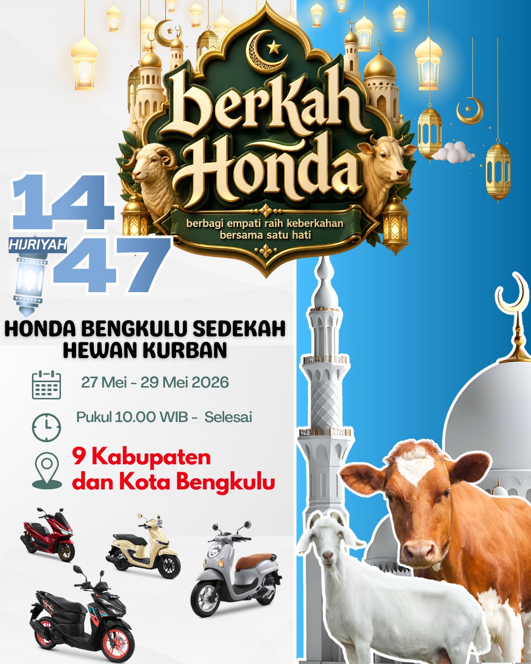  Iduladha, Jaringan Dealer Astra Motor Bengkulu Salurkan Sapi, Kambing, dan Donasi Tunai Lintas Kabupaten