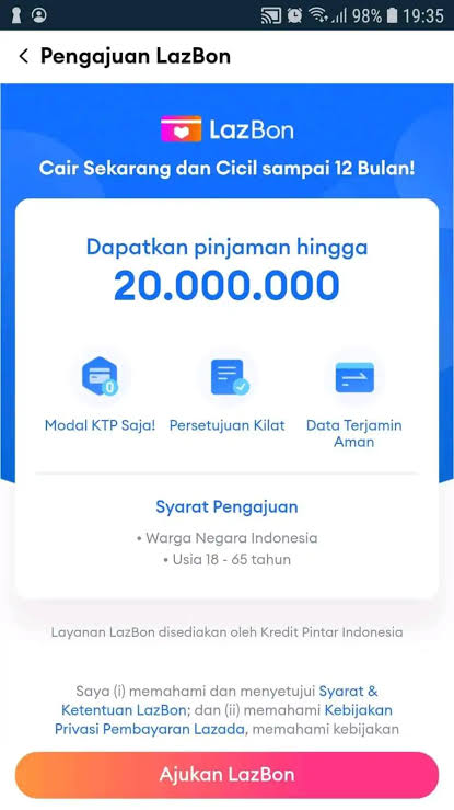 LazBon Limit Sampai Rp 20 Juta, Ini Cara Pinjam Uang di Aplikasi Lazada