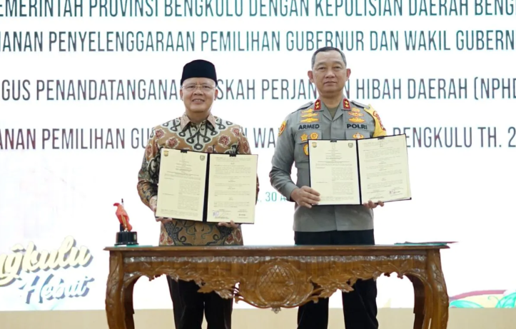 Pemprov Bersama Polda Bengkulu Tanda Tangani NPHD Pilkada 2024