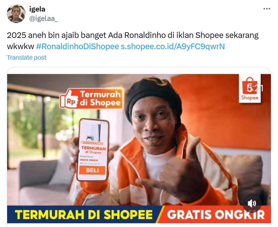 Shopee Gandeng Ronaldinho! Selebrasi Samba Sang Legenda Bikin Netizen Heboh