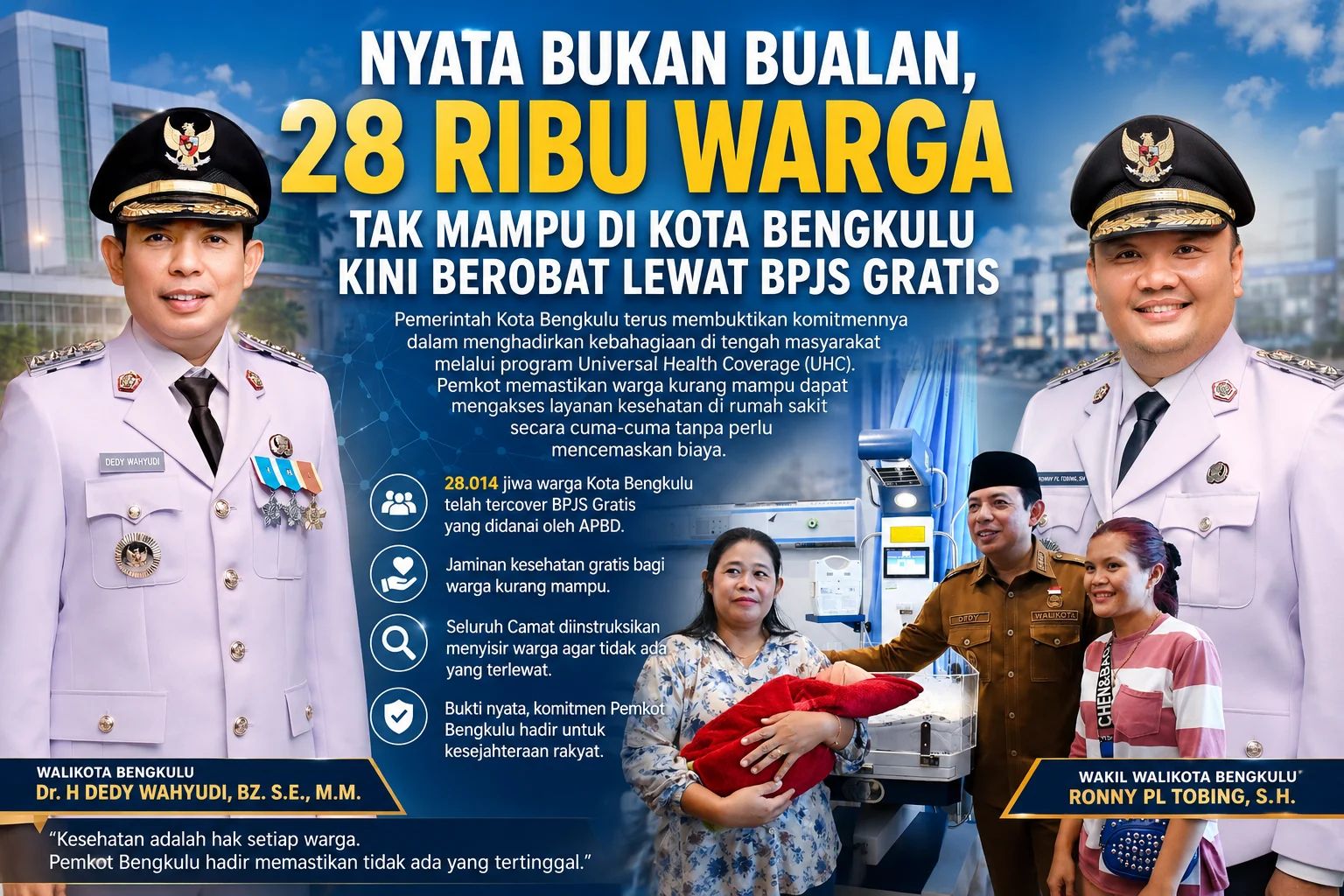 28 Ribu Warga Bengkulu Nikmati BPJS Gratis, Pemkot Perkuat Jaminan Kesehatan