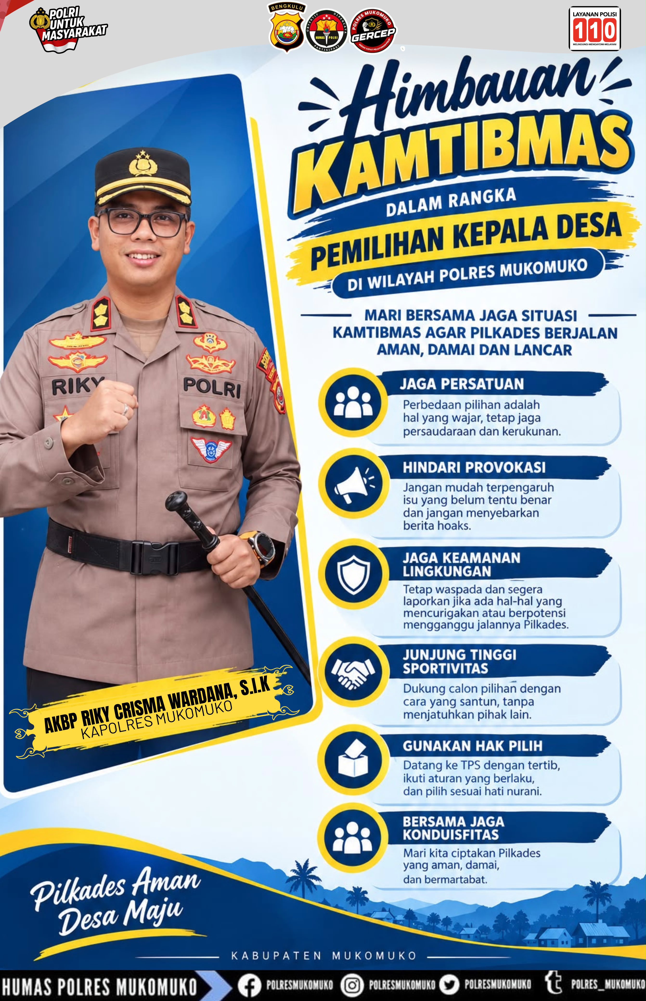 Jelang Pilkades Mukomuko, Kapolres Ingatkan Warga Tak Terprovokasi Hoaks
