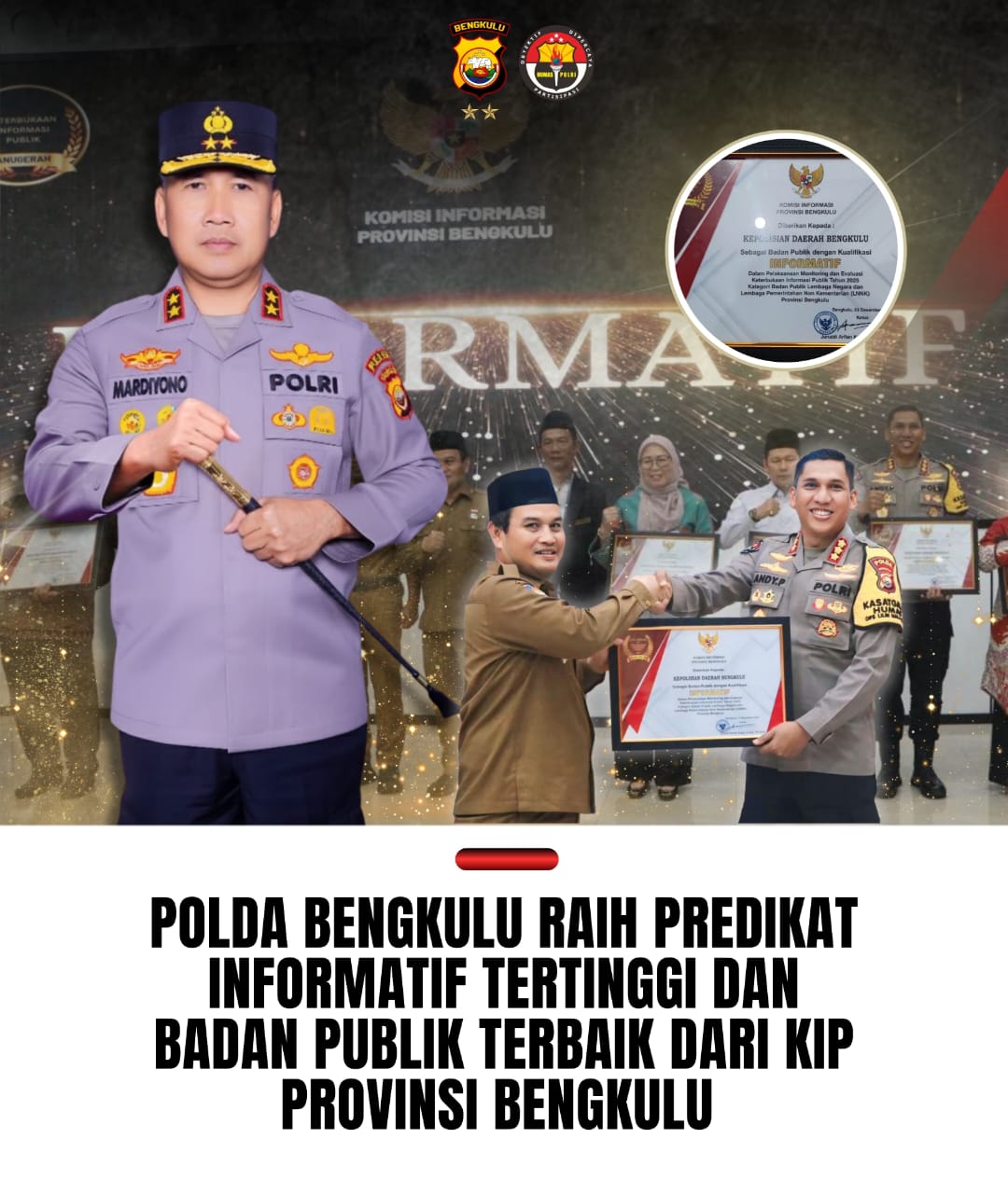 Polda Bengkulu Raih Predikat Informatif Tertinggi, Ditetapkan sebagai Badan Publik Terbaik