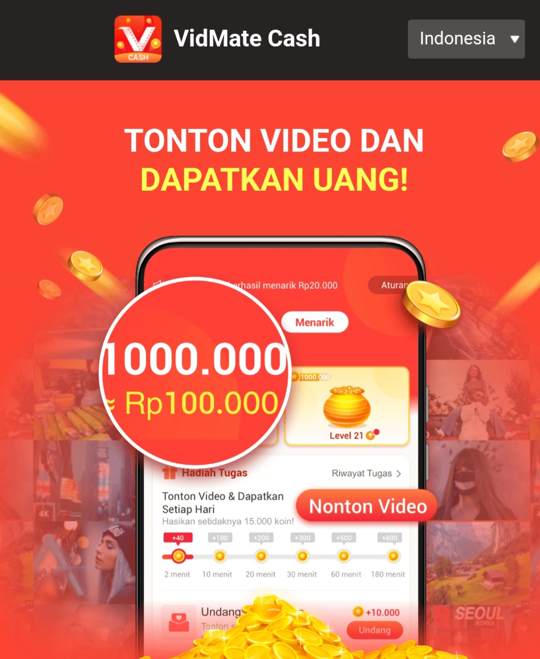 Double Untung VidMate Cash! Aplikasi Penyedia Hiburan Sekaligus Ladang Cuan Saldo DANA Gratis Rp100.000