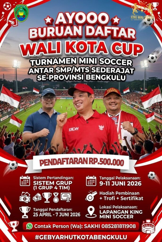 Wali Kota Cup 2026 Digelar, Turnamen Mini Soccer Pelajar dan OPD se-Bengkulu Dibuka
