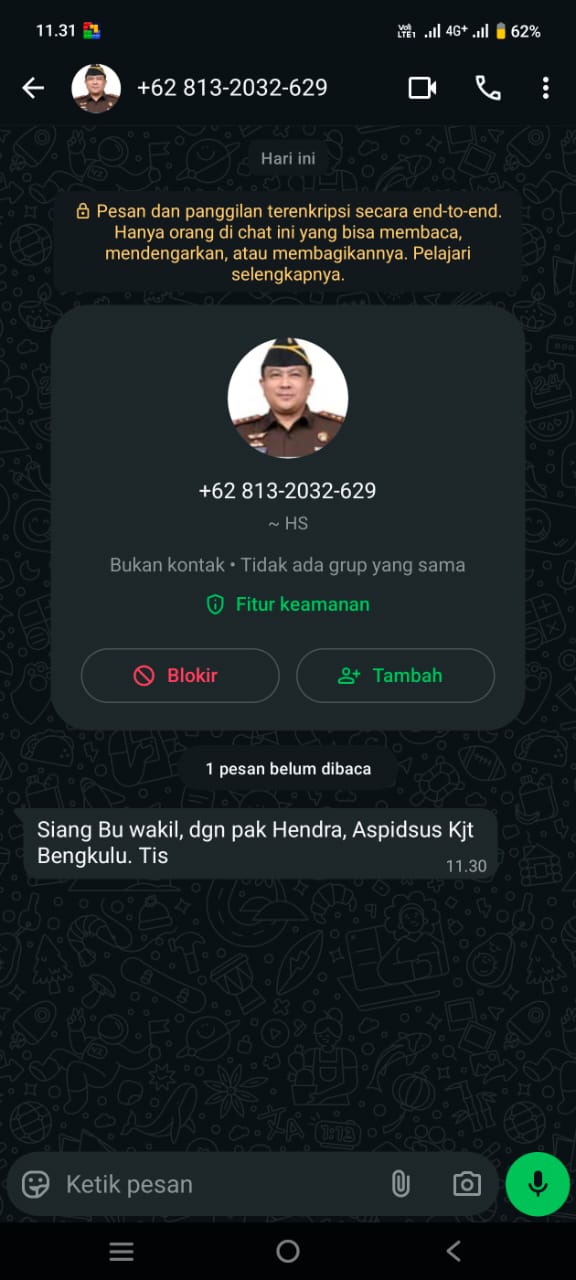 Waspada! Nama Aspidsus Kejati Bengkulu Dicatut untuk Modus Penipuan