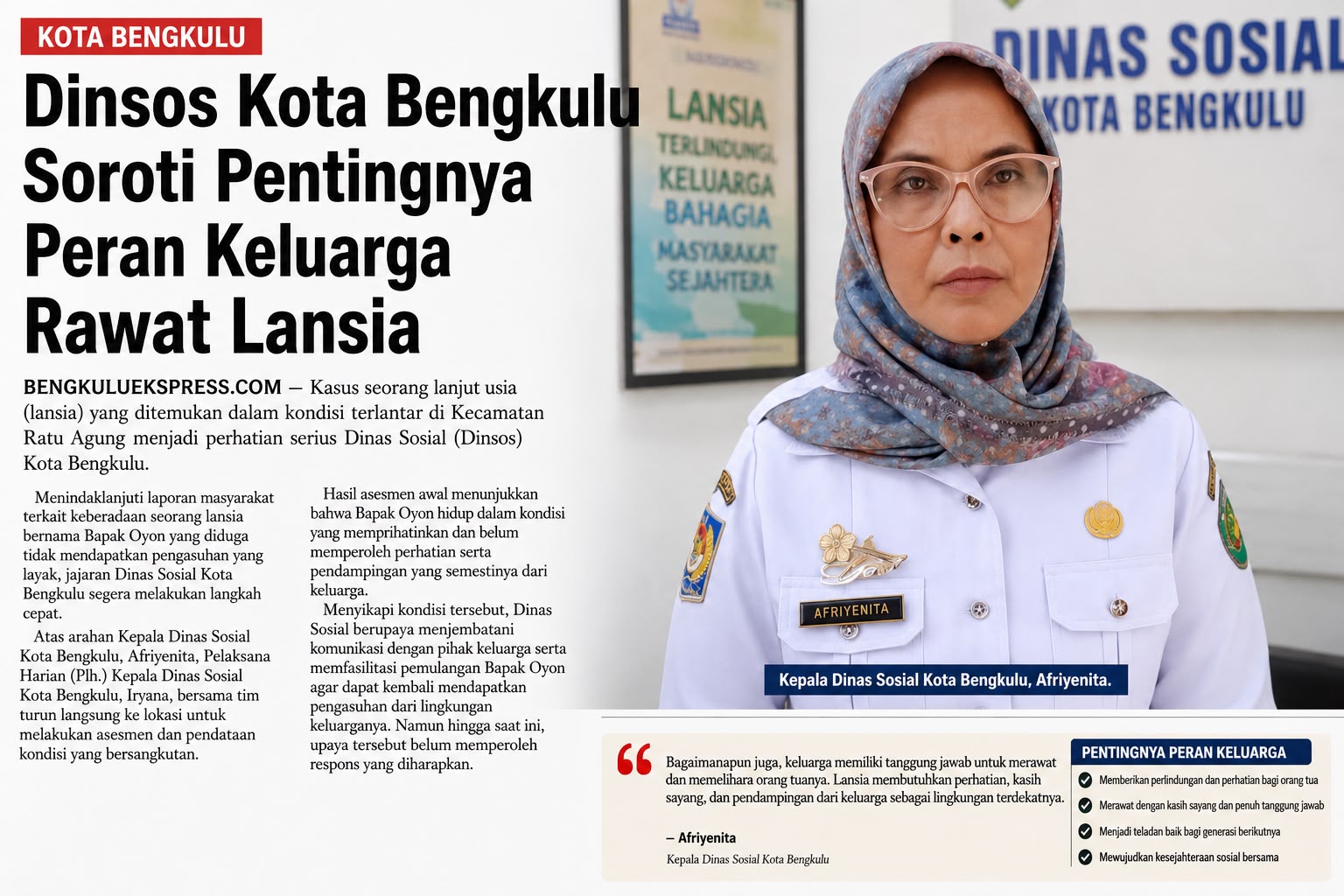 Dinsos Kota Bengkulu Soroti Pentingnya Peran Keluarga Rawat Lansia