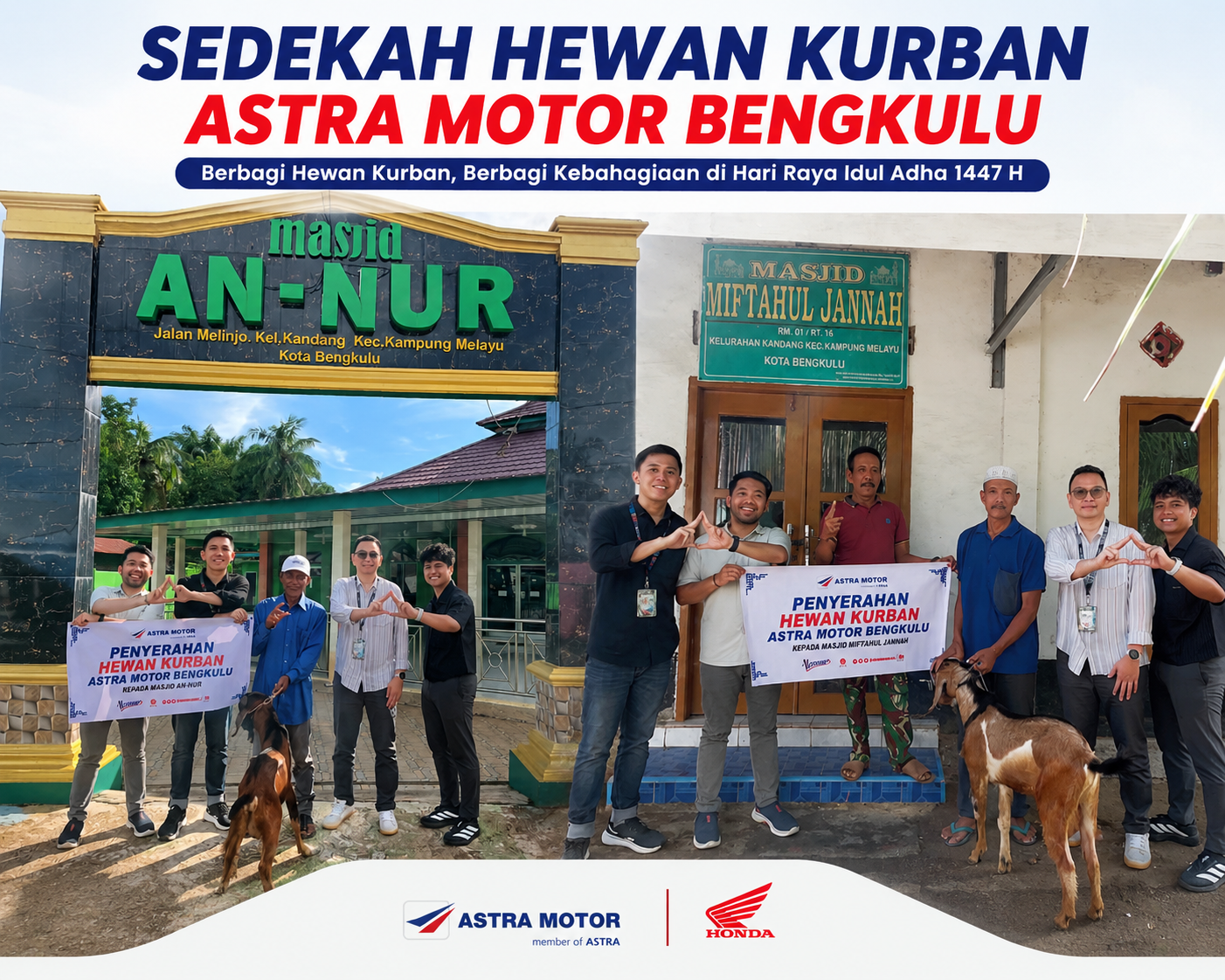 Astra Motor Bengkulu Salurkan Hewan Kurban ke Masjid Sekitar Perusahaan pada Iduladha 1447 H