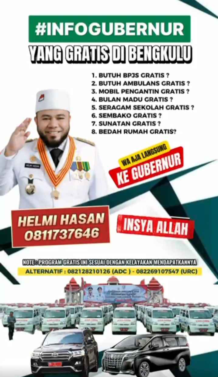 Bantu Rakyat ala Gubernur Helmi Hasan: Program Layanan Masyarakat Serba Gratis Cukup Lewat WhatsApp