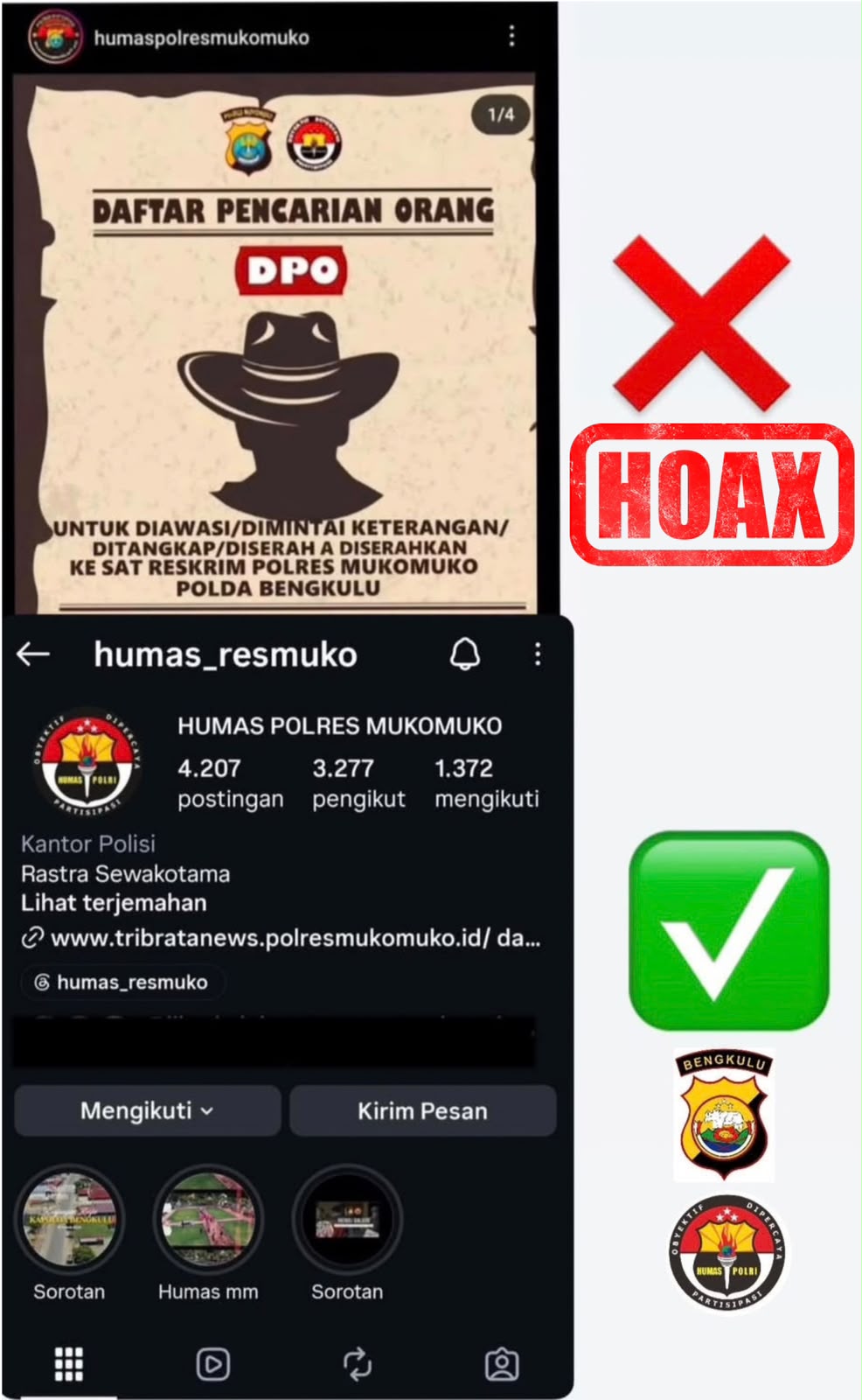 Beredar Unggahan DPO di Medsos, Polres Mukomuko Tegaskan Akun Bukan Resmi