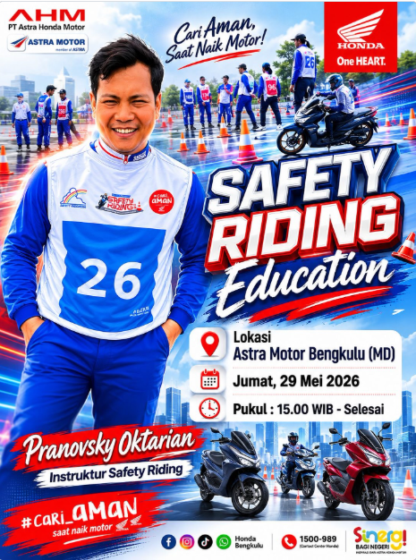 Asah Skill Berkendara Aman, Astra Motor Bengkulu Gelar Edukasi Safety Riding Bersama Pranovsky Oktarian