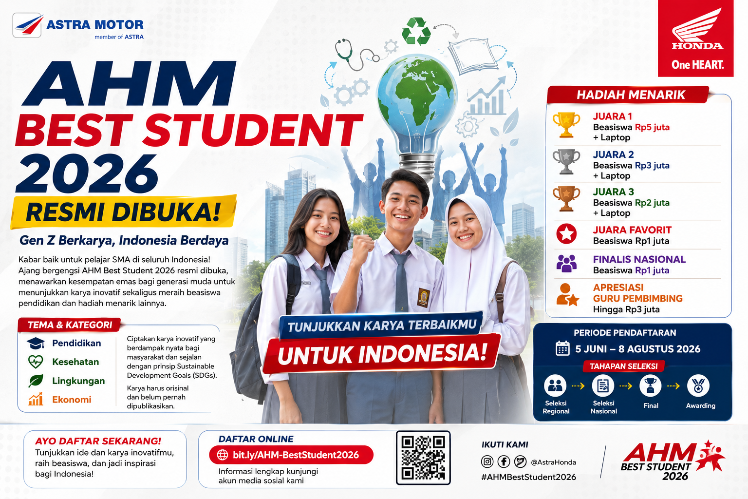 AHM Best Student 2026 Resmi Dibuka, Pelajar SMA Bisa Dapat Beasiswa dan Laptop