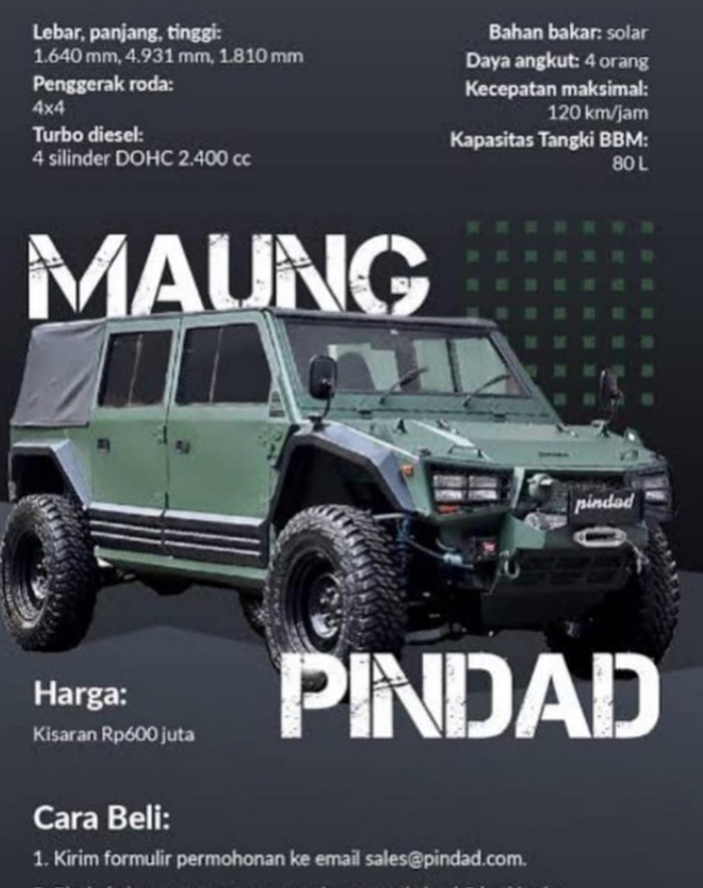 Wow! Mobil Militer Pindad Maung Sudah Bebas Dimiliki Masyarakat Sipil