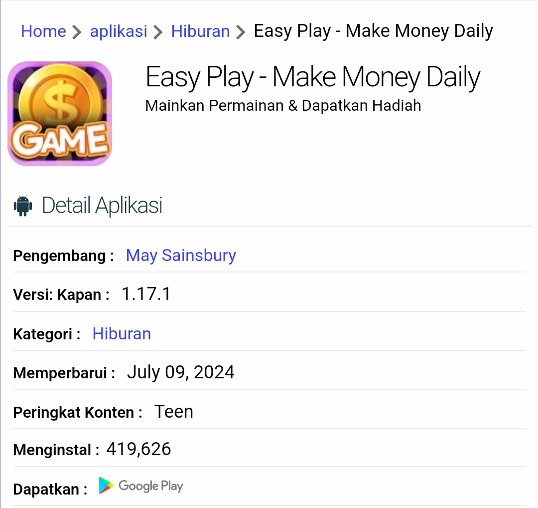 Easy Play - Make Money Daily, Aplikasi Game Penghasil Uang Gratis Rp270.000 Per Hari Bisa Cair ke Saldo DANA