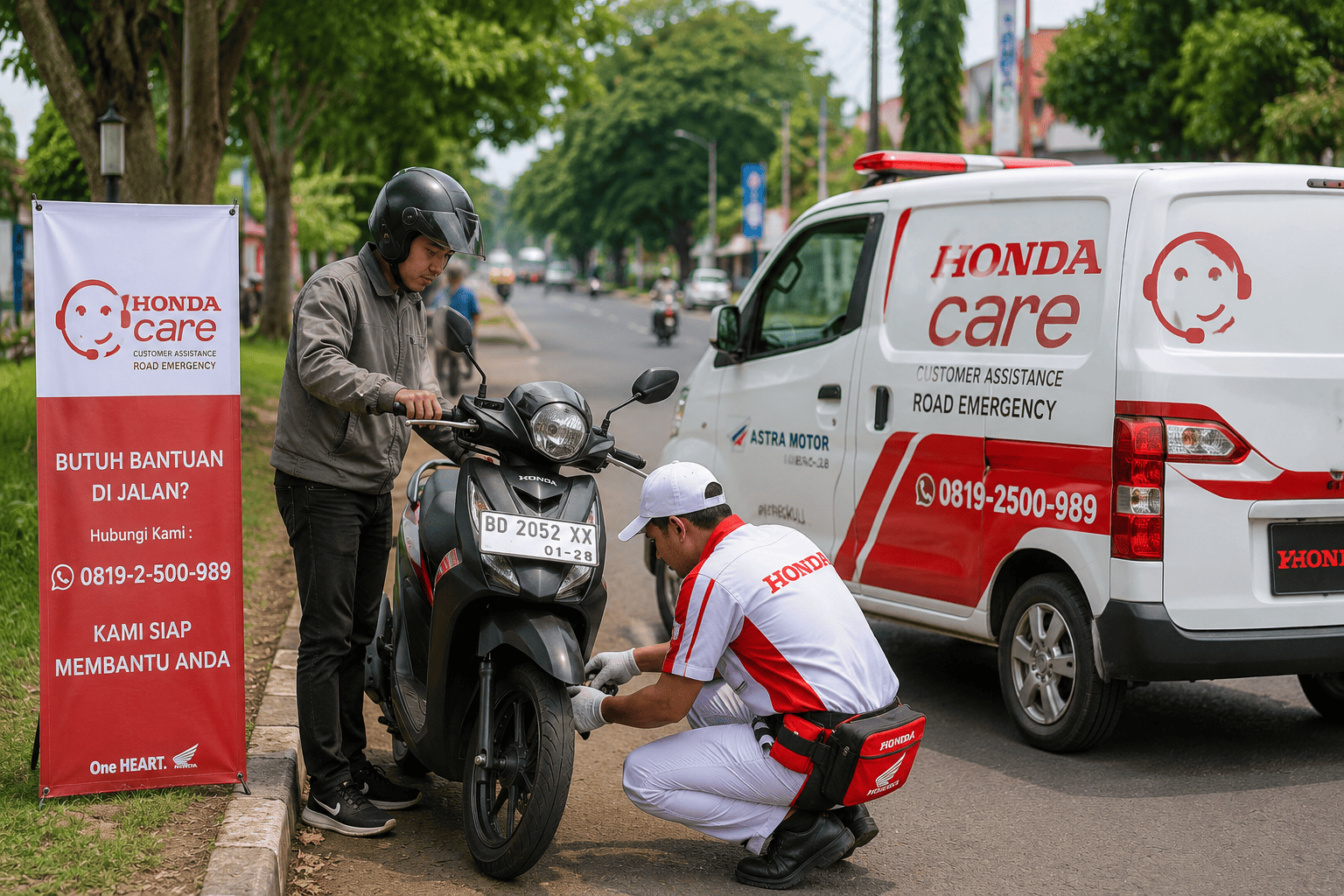 Tak Perlu Panik Saat Motor Bermasalah, Honda Care Siap Datang Membantu
