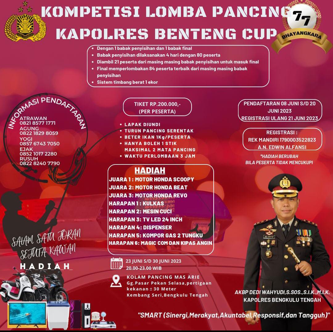 Kapolres Bengkulu Tengah Adakan Lomba Pancing Berhadiah Motor, Pendaftaran 8-20 Juni 2023