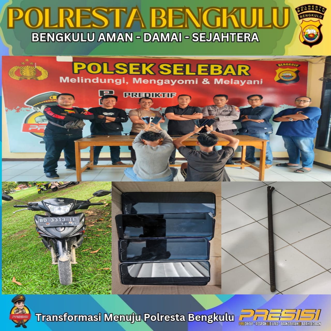 Polisi Tangkap 2 Pelaku Pencurian 42 HP Hasil Razia di MAN 2 Bengkulu