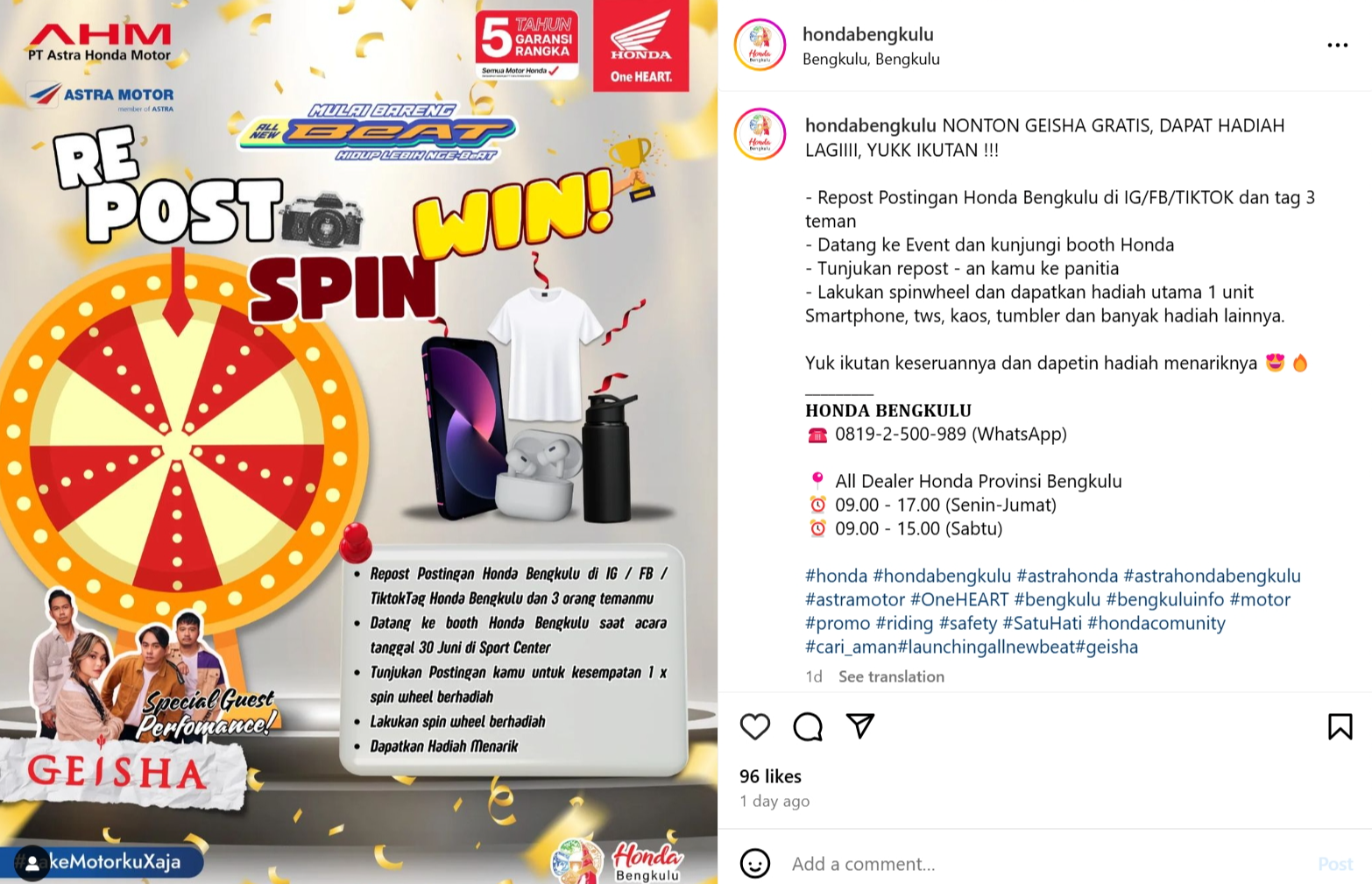 Ikuti Repost Win Spin di Launching All New Honda Beat, Dapatkan Hadiah Menarik