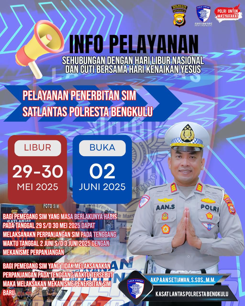 Perhatian! Jadwal Tutup Layanan SIM Polresta Bengkulu 29-30 Mei 2025