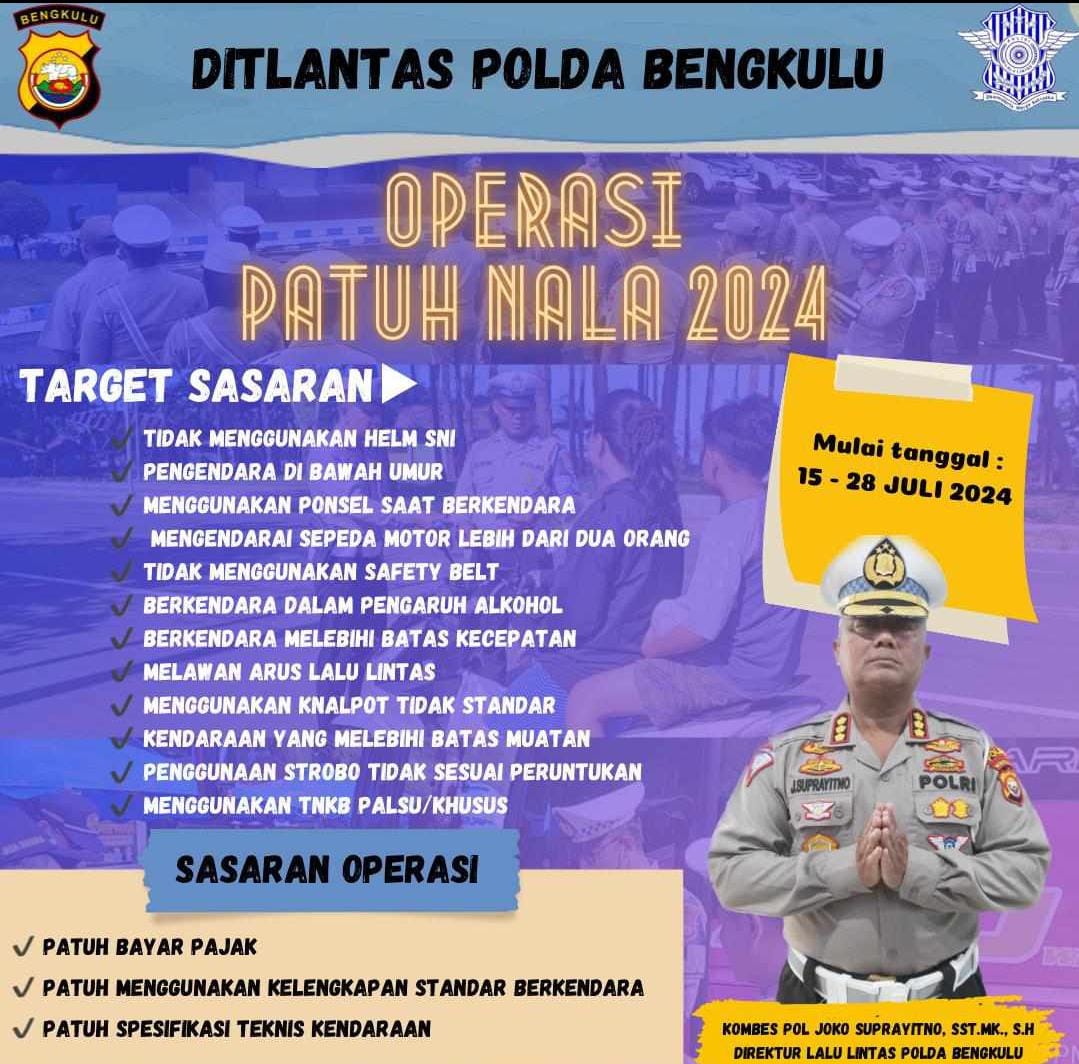 Ini Target dan Sasaran Operasi Patuh Nala 2024 di Wilayah Bengkulu