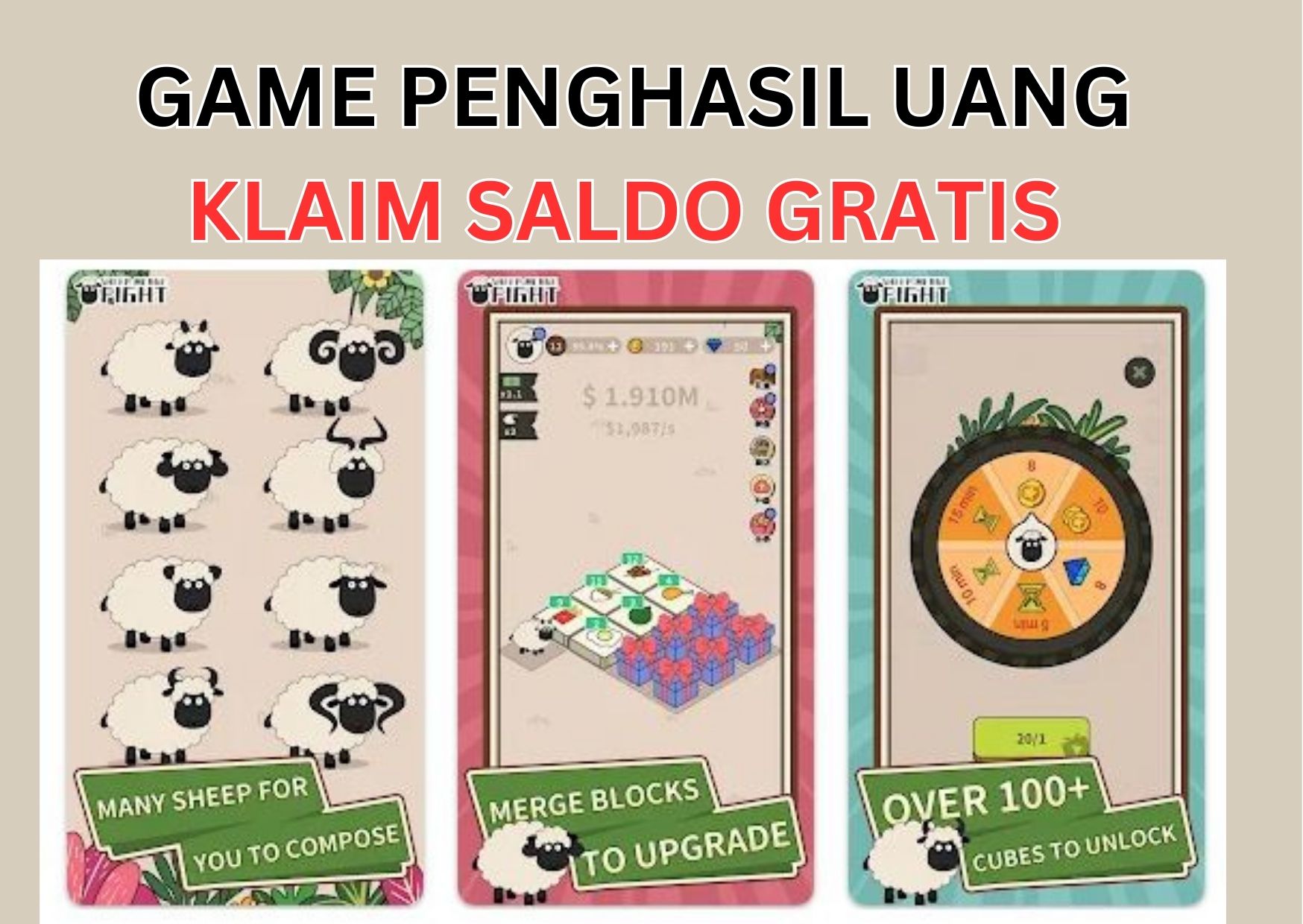 Mainkan Game Sheep Merge Fight: Klaim Saldo Gratis Rp50.000 Tiap Hari