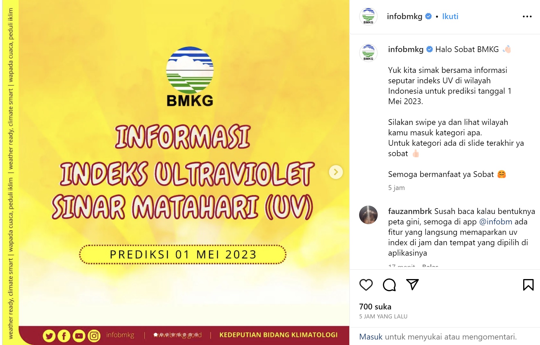 Prediksi BMKG 1 Mei 2023: Waspada Sinar UV Masih Berbahaya