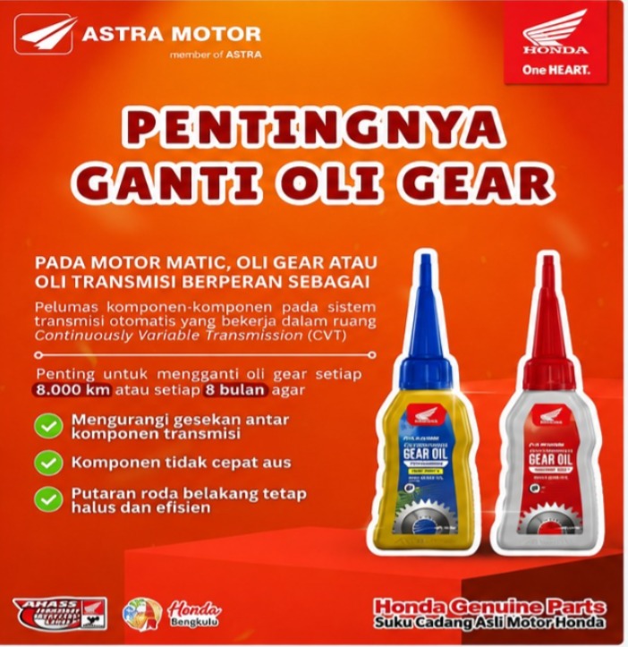 Motor Matic Tetap Halus dan Awet, Ini Pentingnya Ganti Oli Gear Asli Honda Secara Berkala
