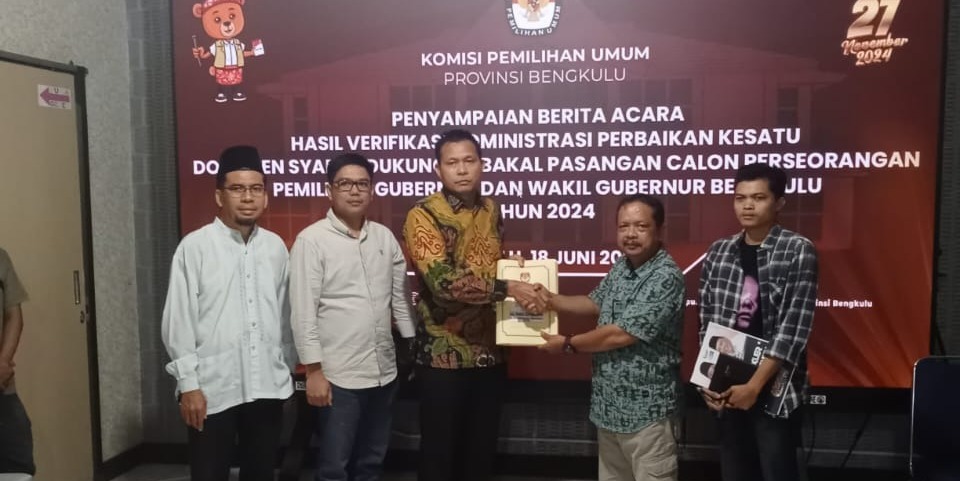 Maju Pilgub Jalur Independen, Dempo-Bang Ken Lolos Verifikasi Administrasi KPU Provinsi Bengkulu