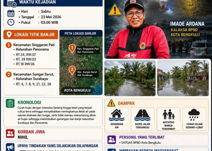 BPBD Kota Bengkulu Catat Sejumlah Titik Banjir, Warga Diminta Tingkatkan Kewaspadaan