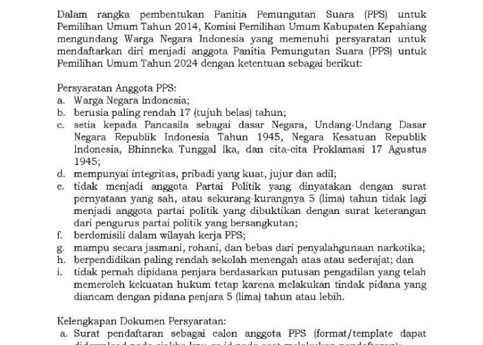 Seleksi Calon Anggota Panitia Pemungutan Suara untuk Pemilu Tahun 2024