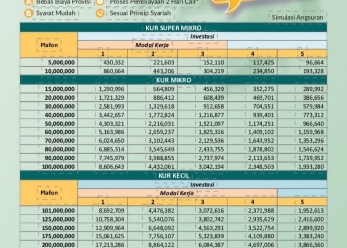 Ini Dia Daftar Tabel Pinjaman KUR BSI 2023, Bisa Pinjam Minimal Rp5 Juta