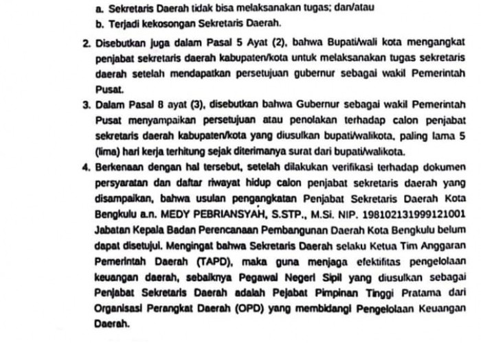 Gubernur Rohidin Tolak Medy Pebrinsyah Sebagai Pj Sekda Kota Bengkulu 